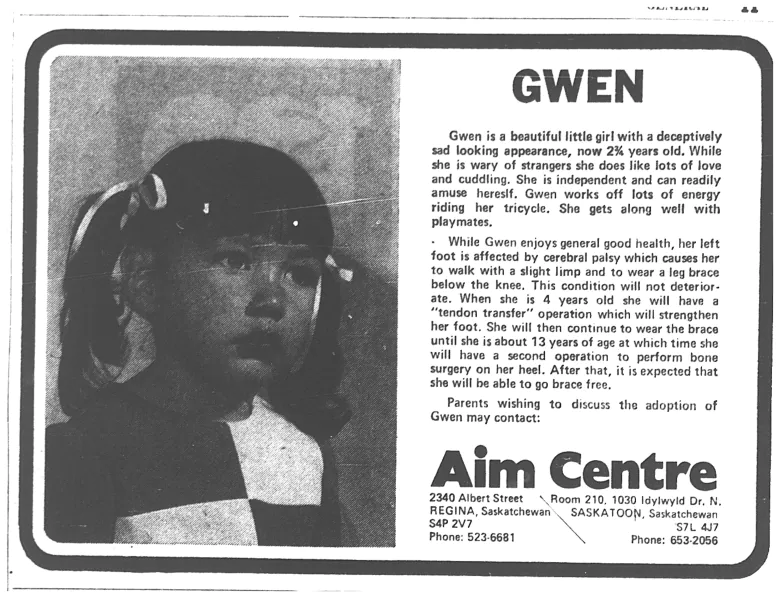 AIM ad Gwen Saskatchewan